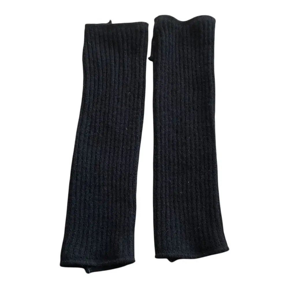 Arm Warmers Fingerless Gloves Ribbed And Cable Knit Sleeve Thumbhole Black 2 Pr